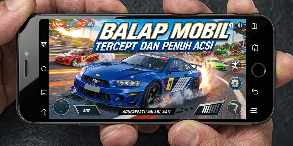 Tampilan gameplay balapan di 555F yang menegangkan dan penuh aksi.
