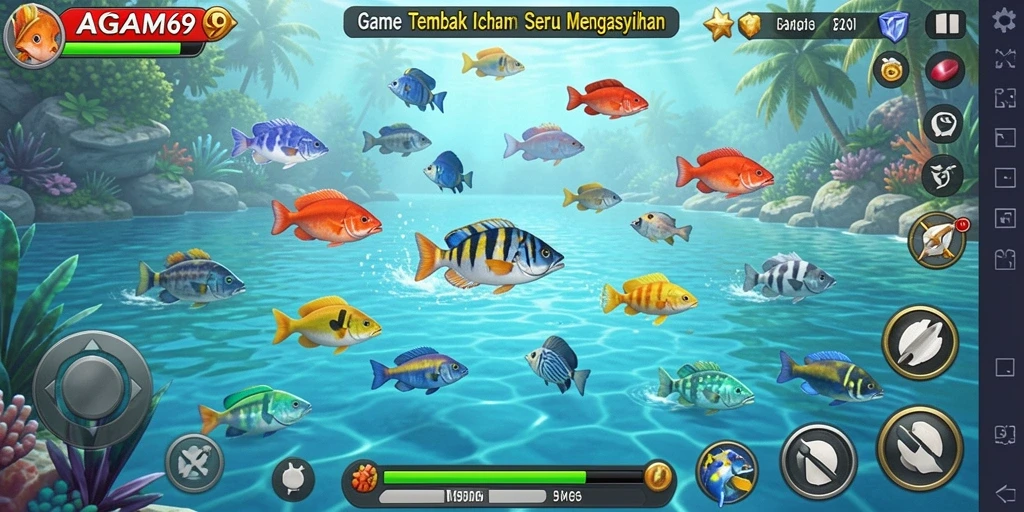 Tampilan screenshot gameplay AGAM69 dengan aksi tembak ikan yang seru.
