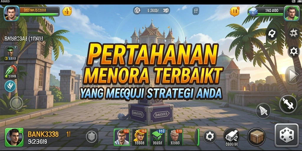 Tampilan gameplay seru dalam BANK338 dengan menara pertahanan yang strategis.