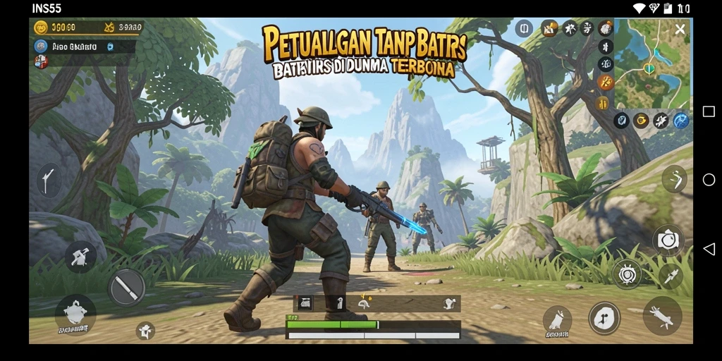 Tangkapan layar yang menunjukkan eksplorasi di dunia Open World INS55.