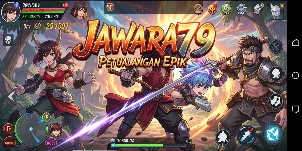 Tampilan gameplay seru dari JAWARA79 menampilkan pertarungan karakter anime.