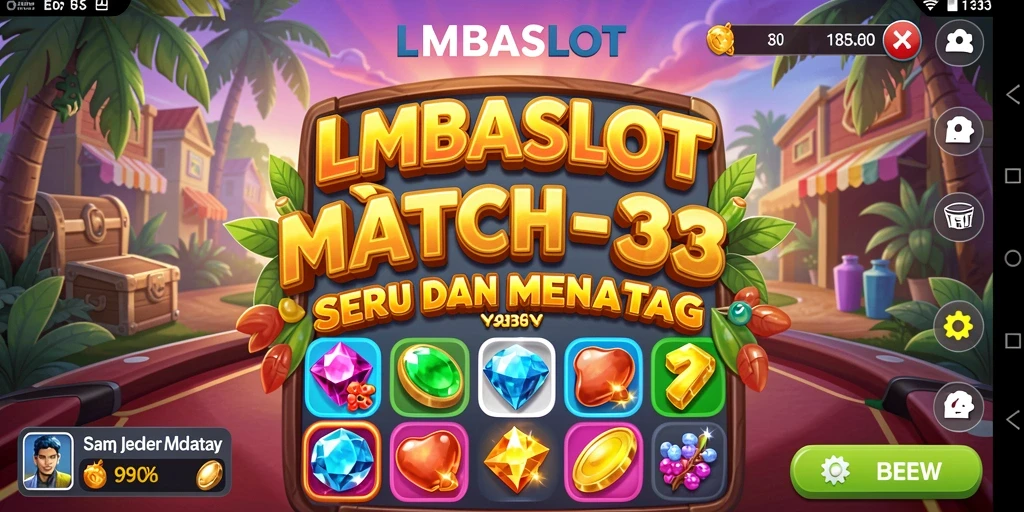 Screenshot gameplay LMBASLOT menunjukkan aksi mencocokkan elemen yang seru.