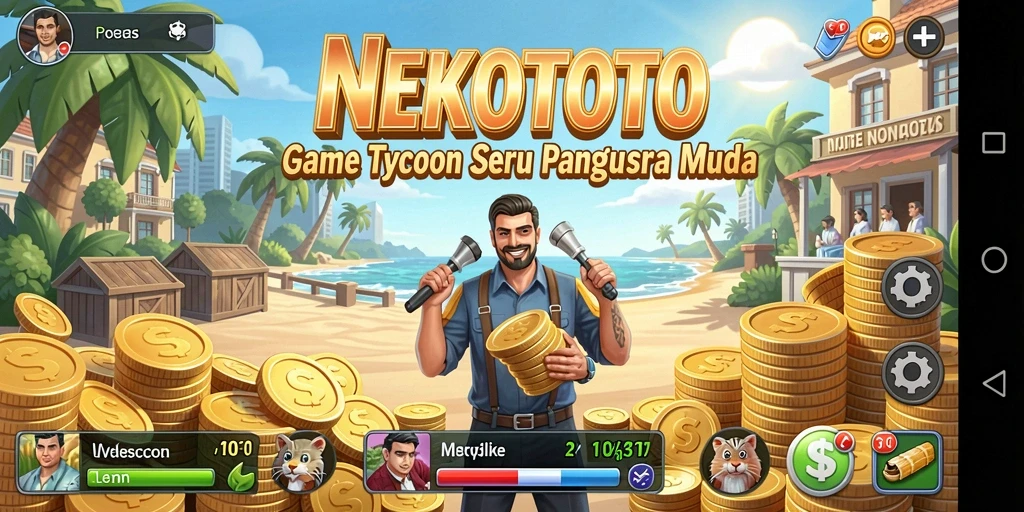 Screenshot gameplay <strong>NEKOTOTO</strong> menampilkan strategi bisnis yang menarik.