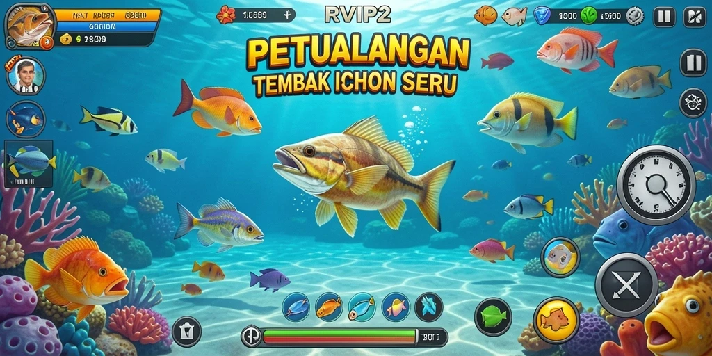 Tampilan gameplay seru dalam RVIP2 dengan aksi tembak ikan.