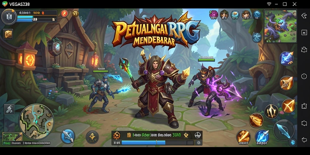 Screenshot gameplay <strong>VEGAS338</strong> menampilkan pertarungan seru dalam dunia fantasi.