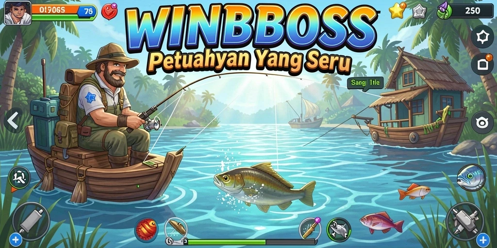 Screenshot gameplay WINBOSS menampilkan pengalaman memancing yang seru dan mendebarkan.